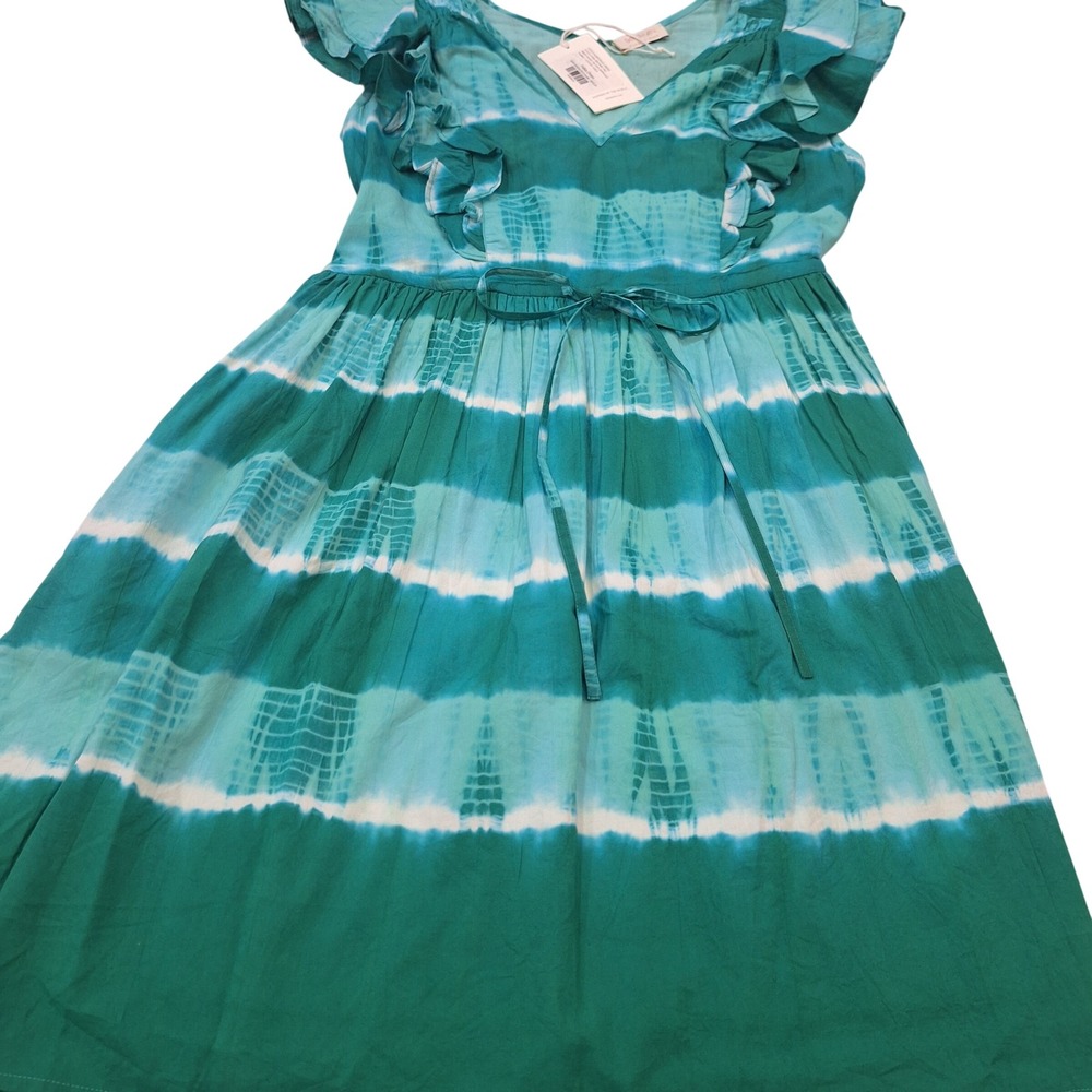 New Banjanan Felka Dress Sz XS Emerald Green Tie Dye Ruffles Spring Orig $245